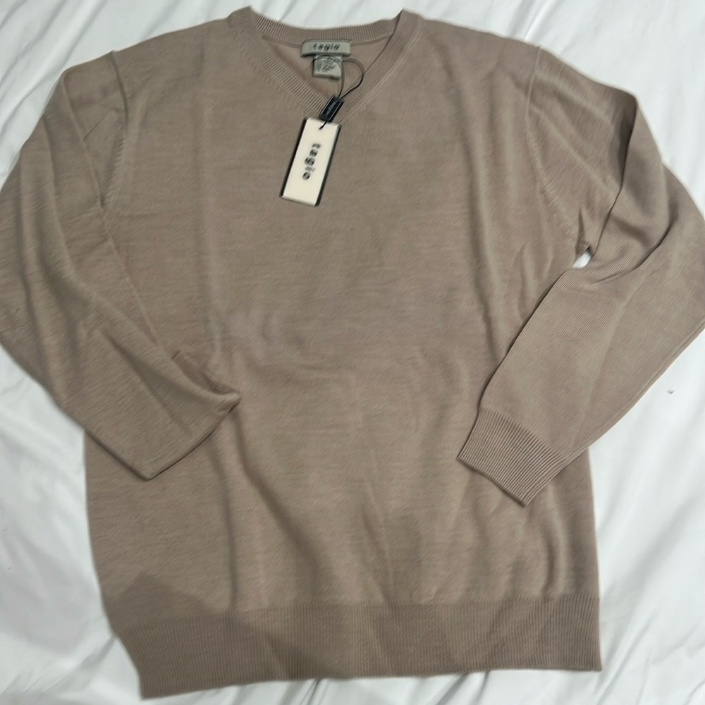 Tagio men’s v neck beige sweater size S (55% merino wool) Brand new with tags!